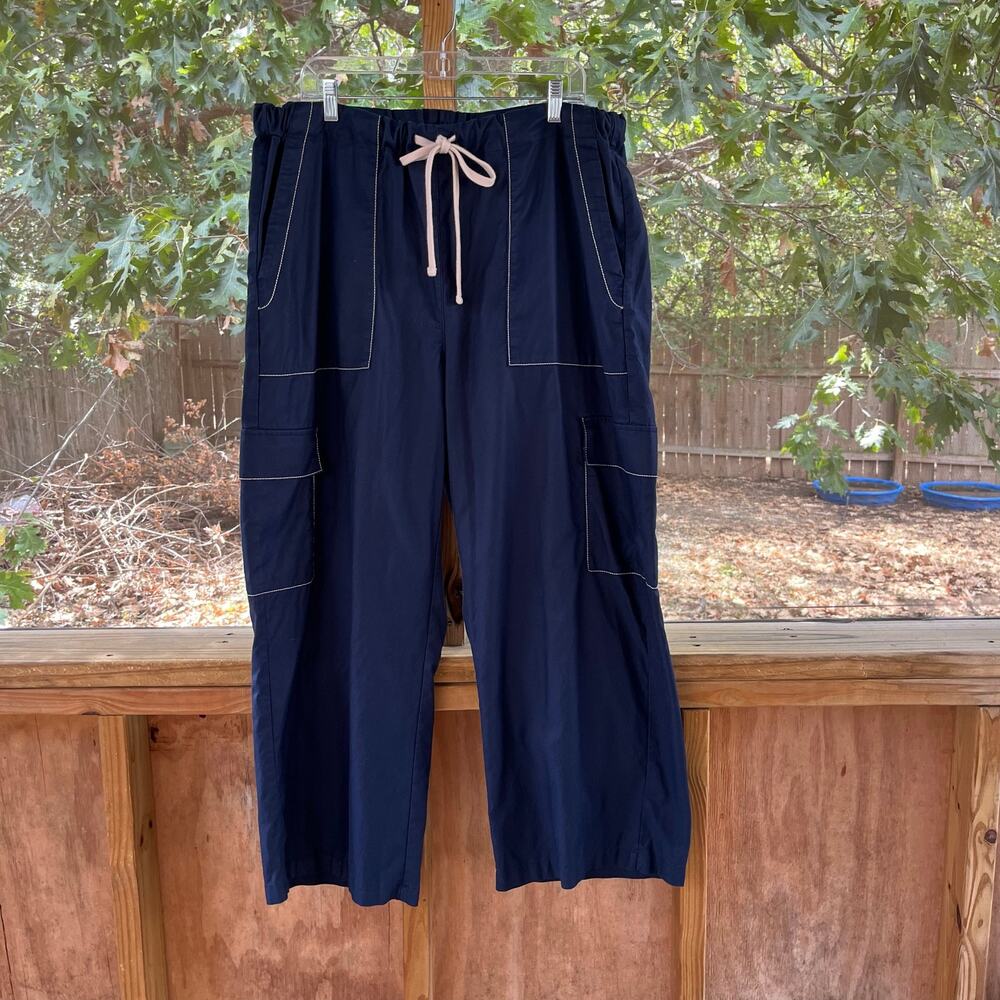 Banana Republic Women's Wide-Leg High-Rise Cargo Pull On Pants Navy Size XL